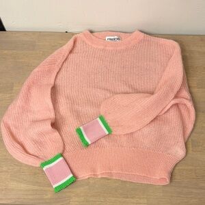 NWOT Essentiel Antwerp Blush Pink Sweater with Lime Trim